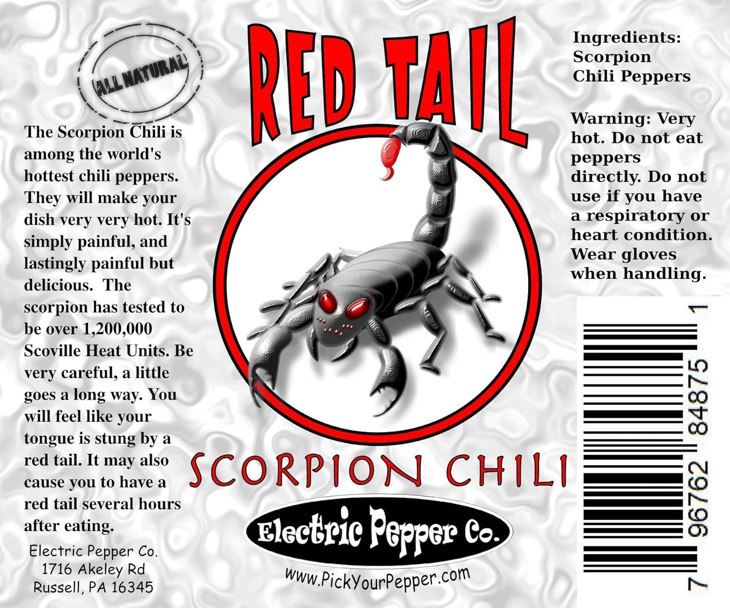 Product Label For Red Tail Scorpion -
25 Peppers